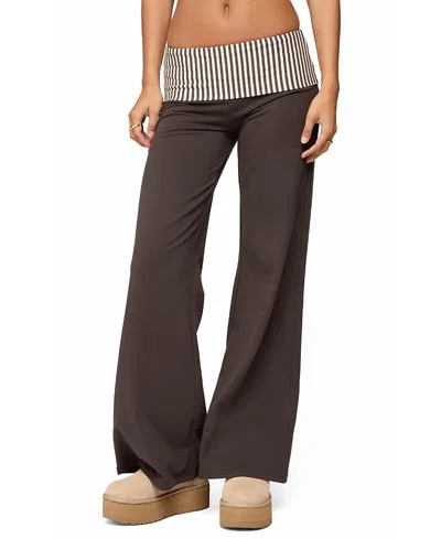 Edikted Meshey Striped Fold Over Pants In Gray