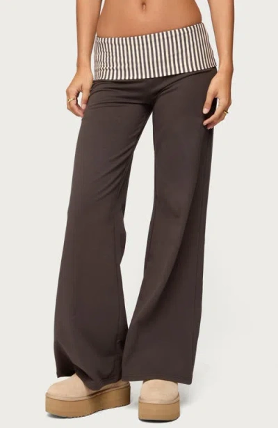 Edikted Meshey Striped Foldover Pants In Gray