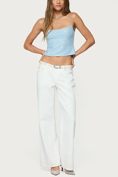 EDIKTED METALLIC & SEQUIN TEXTURED TANK TOP IN LIGHT/BLUE, WOMEN'S AT URBAN OUTFITTERS