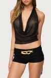 Edikted Metallic Cowl Neck Halter Crop Top In Black