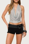 Edikted Metallic Cowl Neck Knit Halter Crop Top In Silver