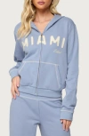 Edikted Miami Babe Front Zip Cotton Blend Hoodie In Blue