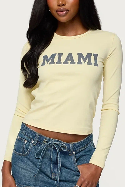 Edikted Miami Girl Long Sleeve T Shirt In Yellow, Women's At Urban Outfitters