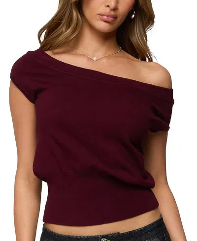 Edikted Michaela Off Shoulder Knit Top In Burgundy