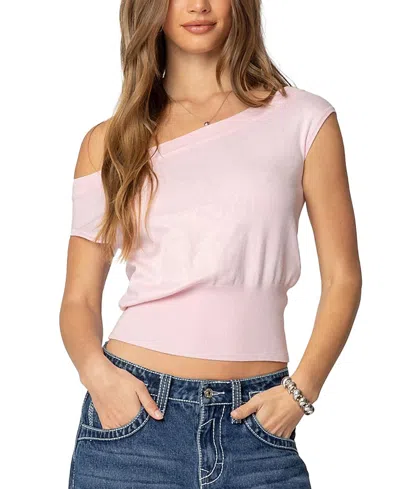 Edikted Michaela Off Shoulder Knit Top In Light-pink
