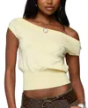 Edikted Michaela Off Shoulder Knit Top In Yellow
