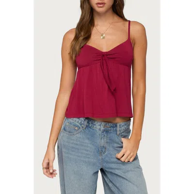 Edikted Michey Tie Front Babydoll Camisole In Burgundy