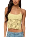 Edikted Miel Crochet Backless Halter Top In Yellow