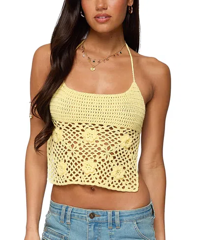 Edikted Miel Crochet Backless Halter Top In Yellow