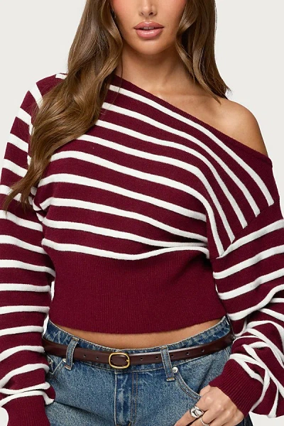 Edikted Mika Off Shoulder Oversized Sweater In Burgundy, Women's At Urban Outfitters In Red