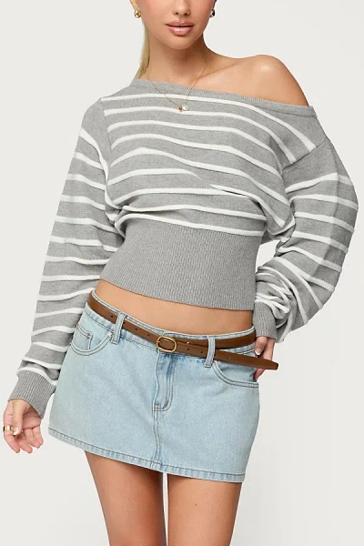 Edikted Mika Off Shoulder Oversized Sweater In Gray/melange, Women's At Urban Outfitters