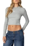 Edikted Mikayla Rib Long Sleeve Crop Top In Gray-melange