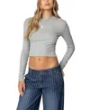 Edikted Mikayla Rib Long Sleeve Crop Top In Gray Melange