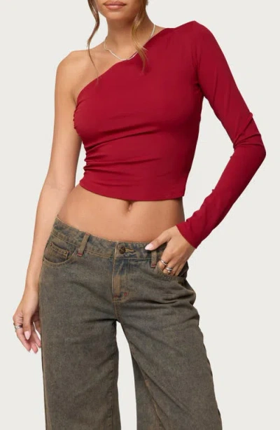 Edikted Mila Asymmetric Open Back Crop Top In Brown
