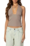Edikted Mila Deep Square Neck Halter Stretch Top In Brown