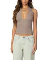 Edikted Mila Deep Square Neck Halter Stretch Top In Brown