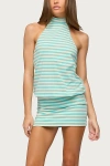 Edikted Milah Striped Halter Neck Mini Dress In Turquoise/and/cream, Women's At Urban Outfitters In Blue