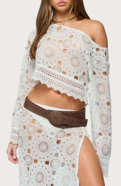 Edikted Milana One-shoulder Sheer Lace Crop Top In Multi