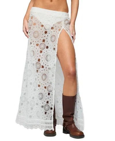 Edikted Milana Slit Sheer Lace Maxi Skirt In White
