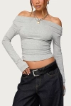Edikted Milane Ruched Off The Shoulder Crop Top In Gray