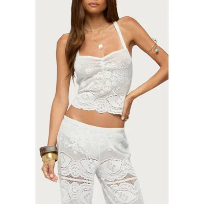 Edikted Milaya Sheer Crochet Square Neck Tank In White