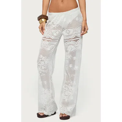 Edikted Milaya Sheer Open Stitch Straight Leg Pants In White