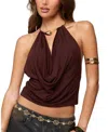 Edikted Mileva Cuff Hardware Cowl Neck Halter Top In Brown