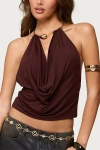 Edikted Mileva Cuff Hardware Cowl Neck Halter Top In Brown