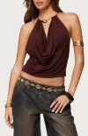 Edikted Mileva Cuff Hardware Cowl Neck Halter Top In Brown