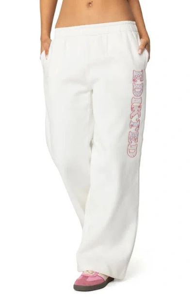 Edikted Mili Logo Wide Leg Sweatpants In White