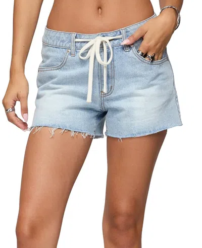 Edikted Milla Low Rise Denim Shorts In Blue