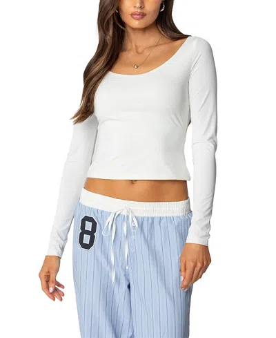 Edikted Millicent Wide Scoop Neck Top In Cream