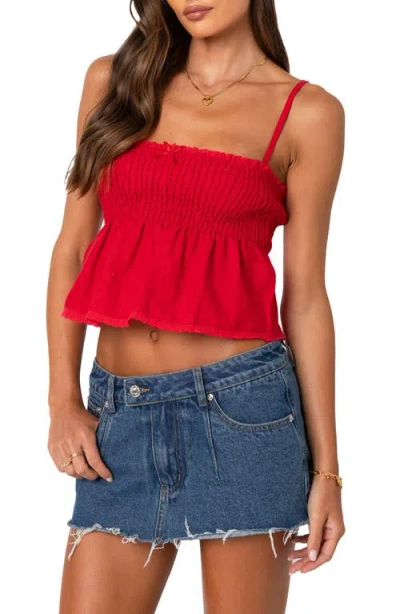 Edikted Millie Smocked Babydoll Camisole In Red