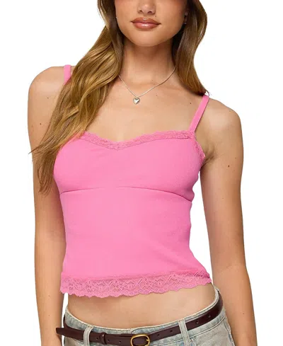 Edikted Mireille Lacey Tank Top In Pink