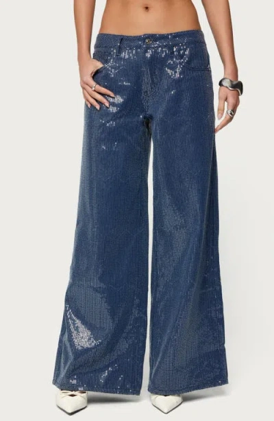 Edikted Mirella Sequin Wide Leg Jeans In Blue