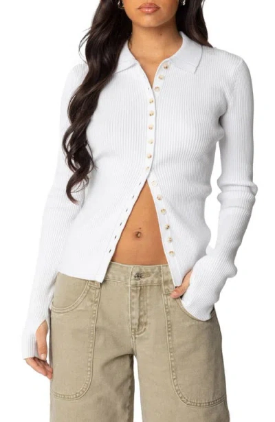 Edikted Mirielle Collar Rib Cardigan In White