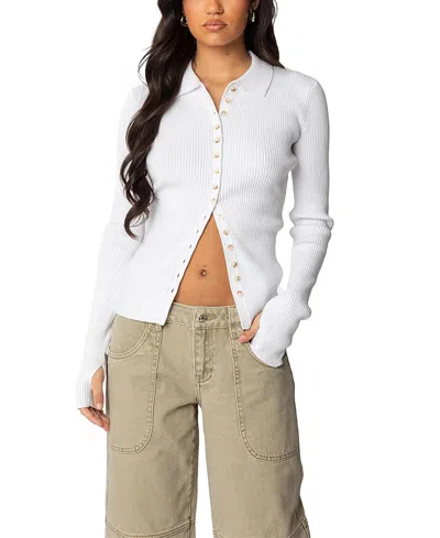 Edikted Mirielle Ribbed Knit Cardigan In White