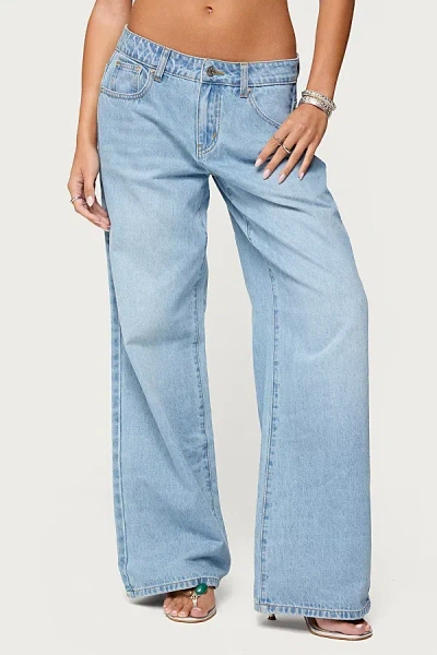 Edikted Mirra Embroidered Flower Low Rise Jeans In Blue, Women's At Urban Outfitters
