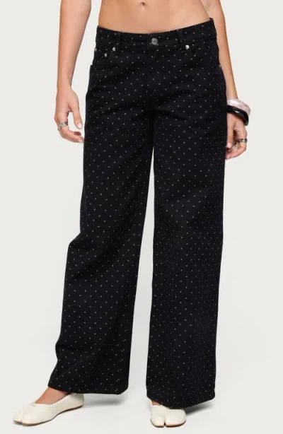 Edikted Misha Polka Dot Baggy Wide Leg Jeans In Black
