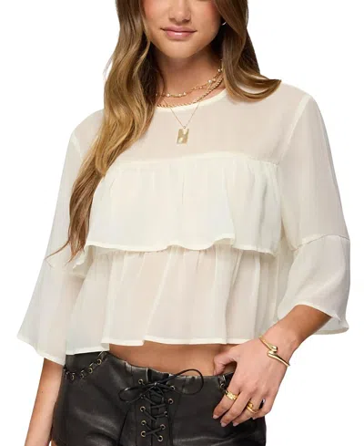 Edikted Missy Ruffled Chiffon Crop Top In Neutral