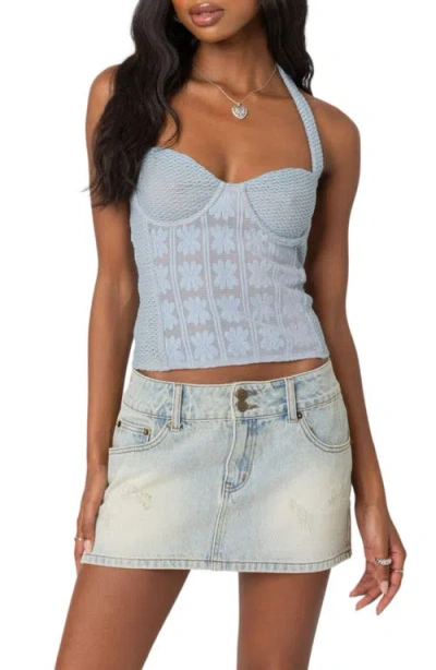Edikted Mixed Lace Halter Top In Blue