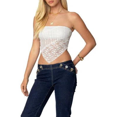 Edikted Mixed Lace Strapless Handkerchief Top In White