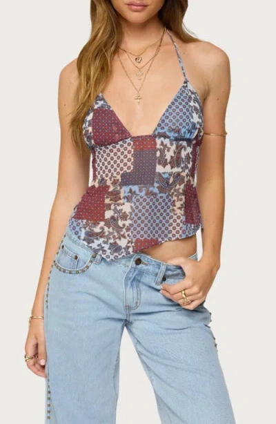 EDIKTED EDIKTED MIXED PATCHWORK BACKLESS HALTER TANK