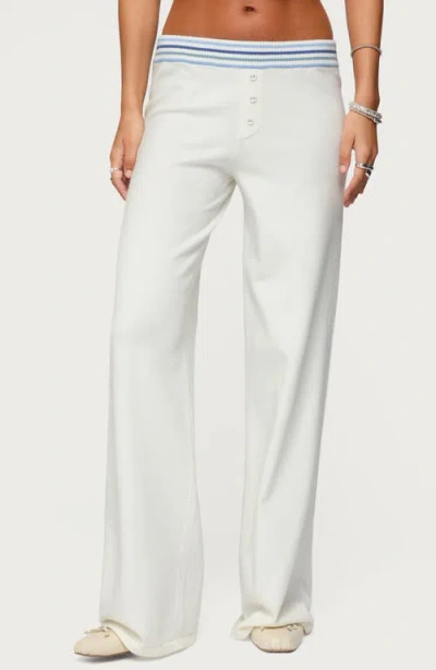 Edikted Miya Stripe Knit Pants In White