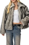 Edikted Mob Wife Faux Fur Jacket In Black-and-white
