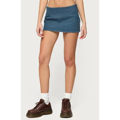 Edikted Monrow Low Rise Denim Microskort In Blue