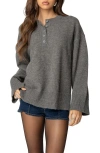 Edikted Montana Half Button Oversize Sweater In Gray-melange