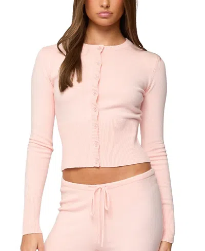 Edikted Montanna Rib Knit Cardigan In Pink