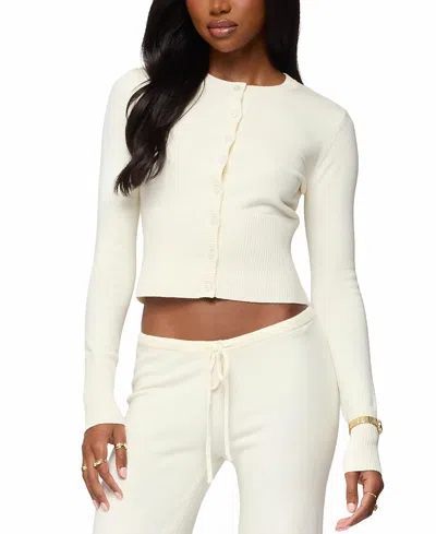 Edikted Montanna Rib Knit Cardigan In White