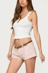 Edikted Monty Plaid Micro Shorts In Pink
